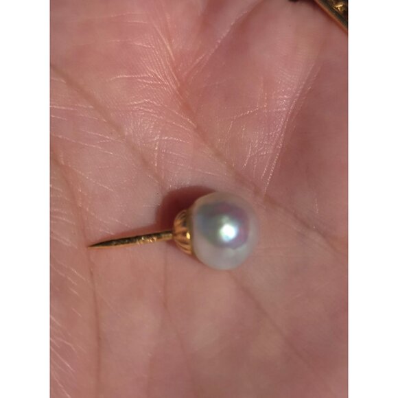 18K Gold & Pearl Tie Tack Pin Comes with Closure - Picture 5 of 6